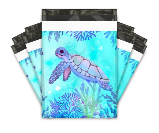 Turtle Ocean Blue Poly Mailers Size 10x13 Colorful Shipping Bags - Shipping In Style