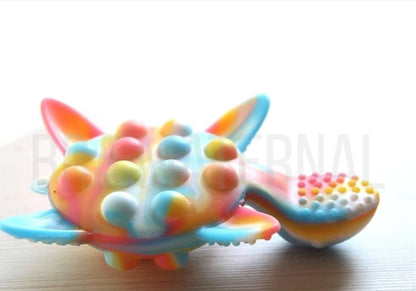 Turtle Bubble Pop Fidget Toy — Tie Dye Silicone Popper Keychain, Rainbow