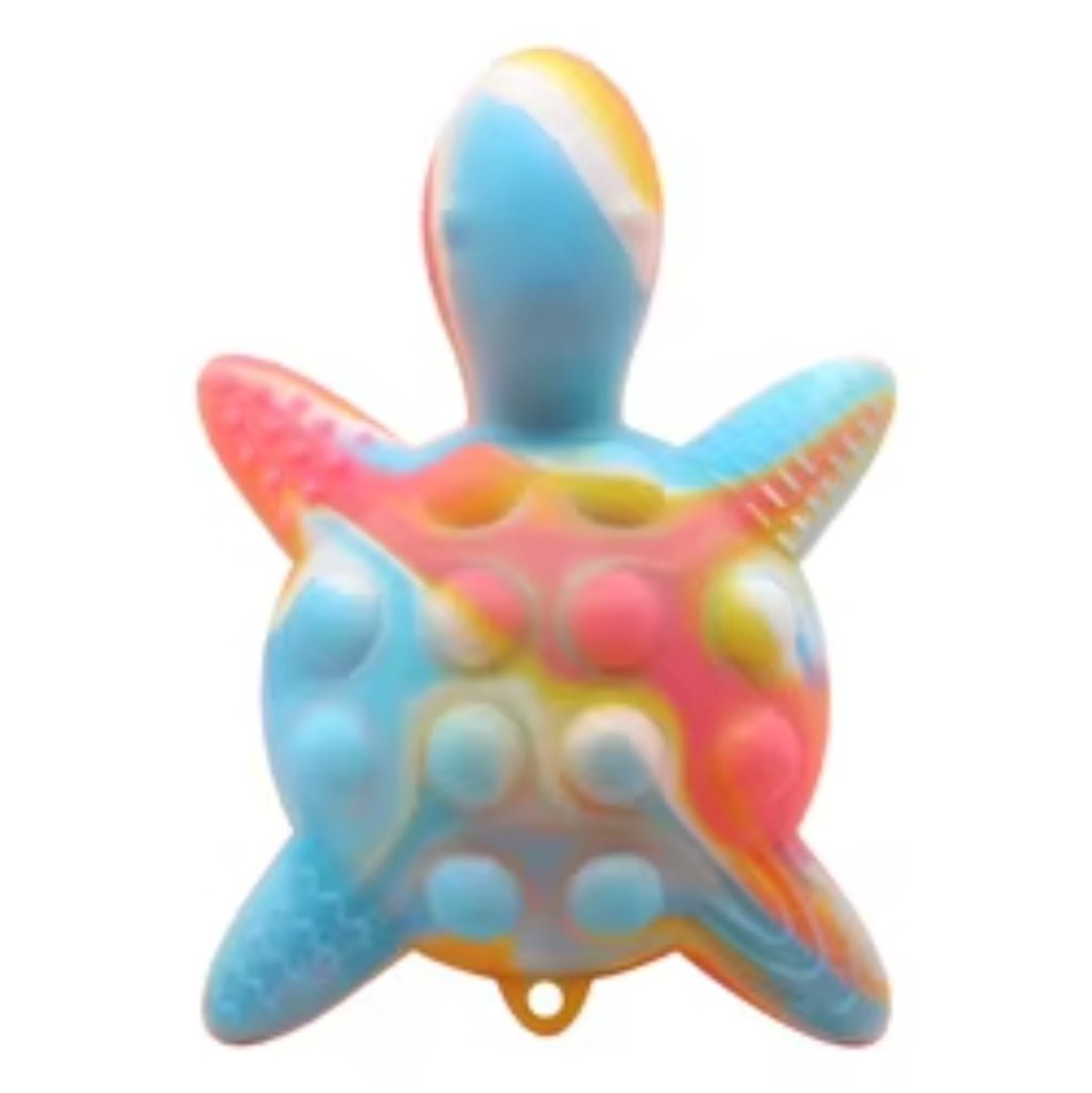 Turtle Bubble Pop Fidget Toy — Tie Dye Silicone Popper Keychain, Rainbow