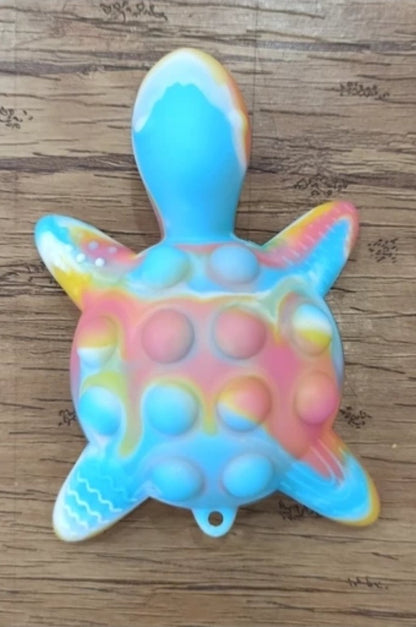 Turtle Bubble Pop Fidget Toy — Tie Dye Silicone Popper Keychain, Rainbow