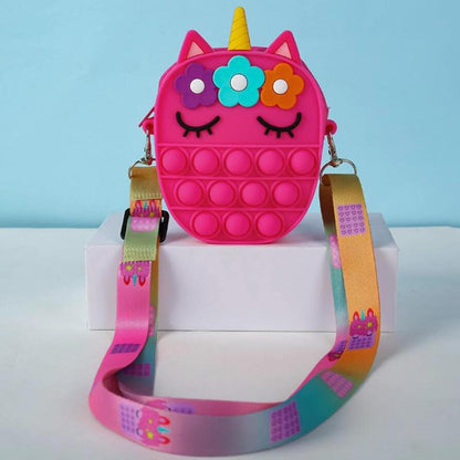 Unicorn Fidget Pop Toy Crossbody Bag Flowers and Eyelashes - Shipping In Style