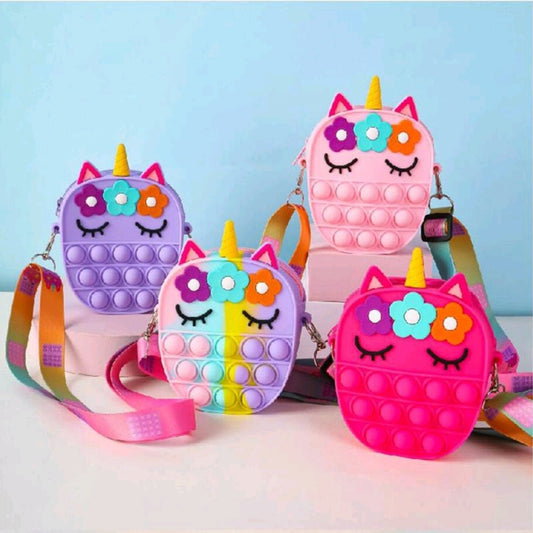 Unicorn Fidget Pop Toy Crossbody Bag Flowers and Eyelashes - Shipping In Style