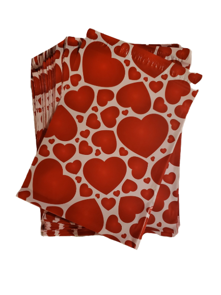 Hearts Valentine Love Poly Mailers Size 10x13 Colorful Shipping Bags Red