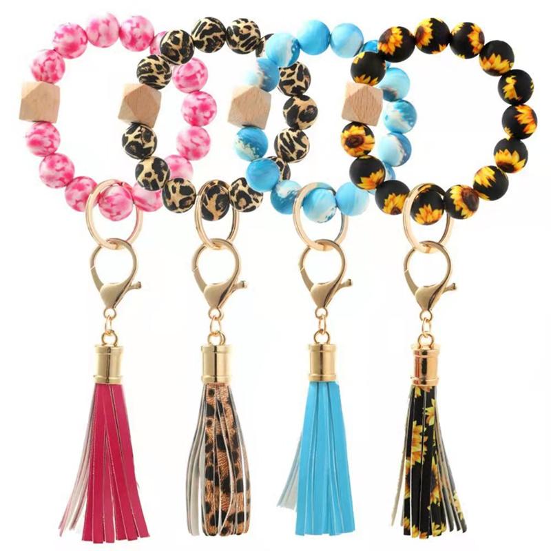 Wristlet Keychain Bracelet Silicone Beaded Key Chain
