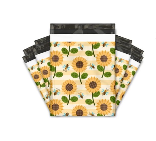 Sunflower Bee Poly Mailers Size 10x13 Spring Shipping Bags