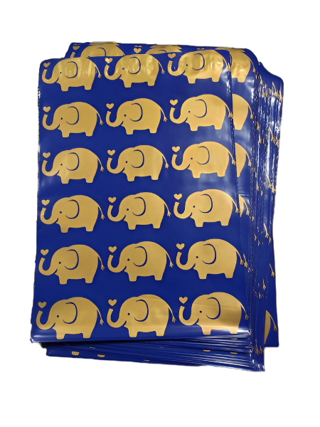 Elephant Blue Gold Poly Mailers Size 10x13 Colorful Shipping Bags