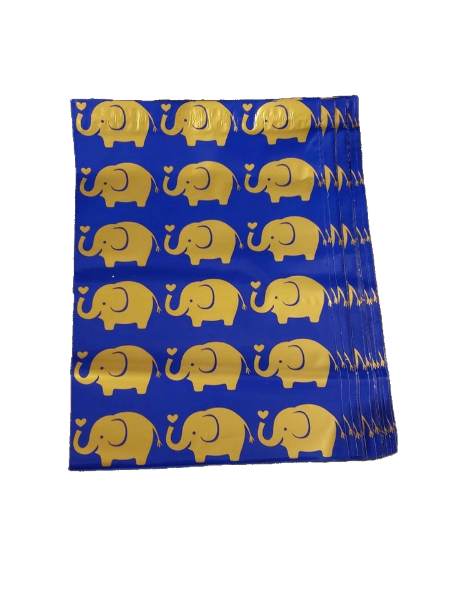 Gold Elephants Blue Poly Mailers Size 6x9 Shipping Bags